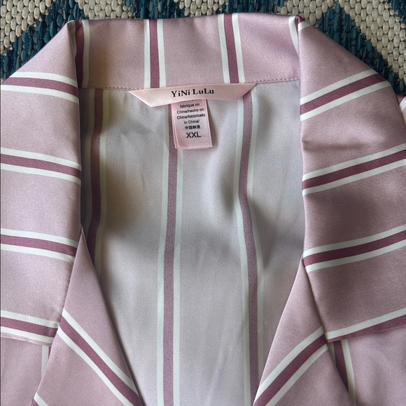 Chic Pink Striped Silky Pajama Pant Set XXL - Picture 2 of 9